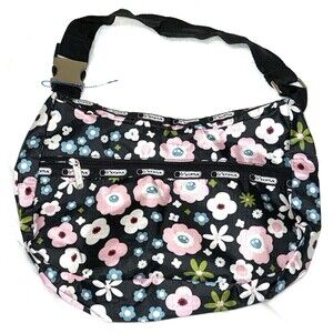 Le sportsac Shoulder bag silver buckle floral pink print with pouch